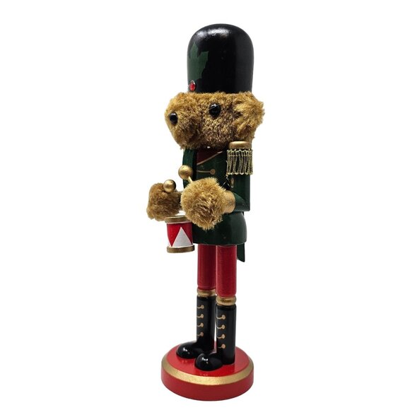 Brown Teddy Bear Dummer Christmas Wood 10" Nutcracker - Picture 3 of 4